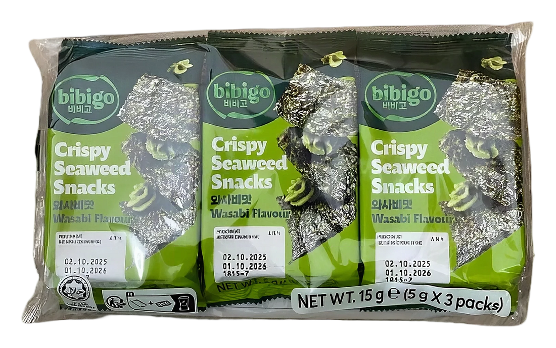 BIBIGO Crispy seaweed snacks wasabi 12x(3x5g) KR.