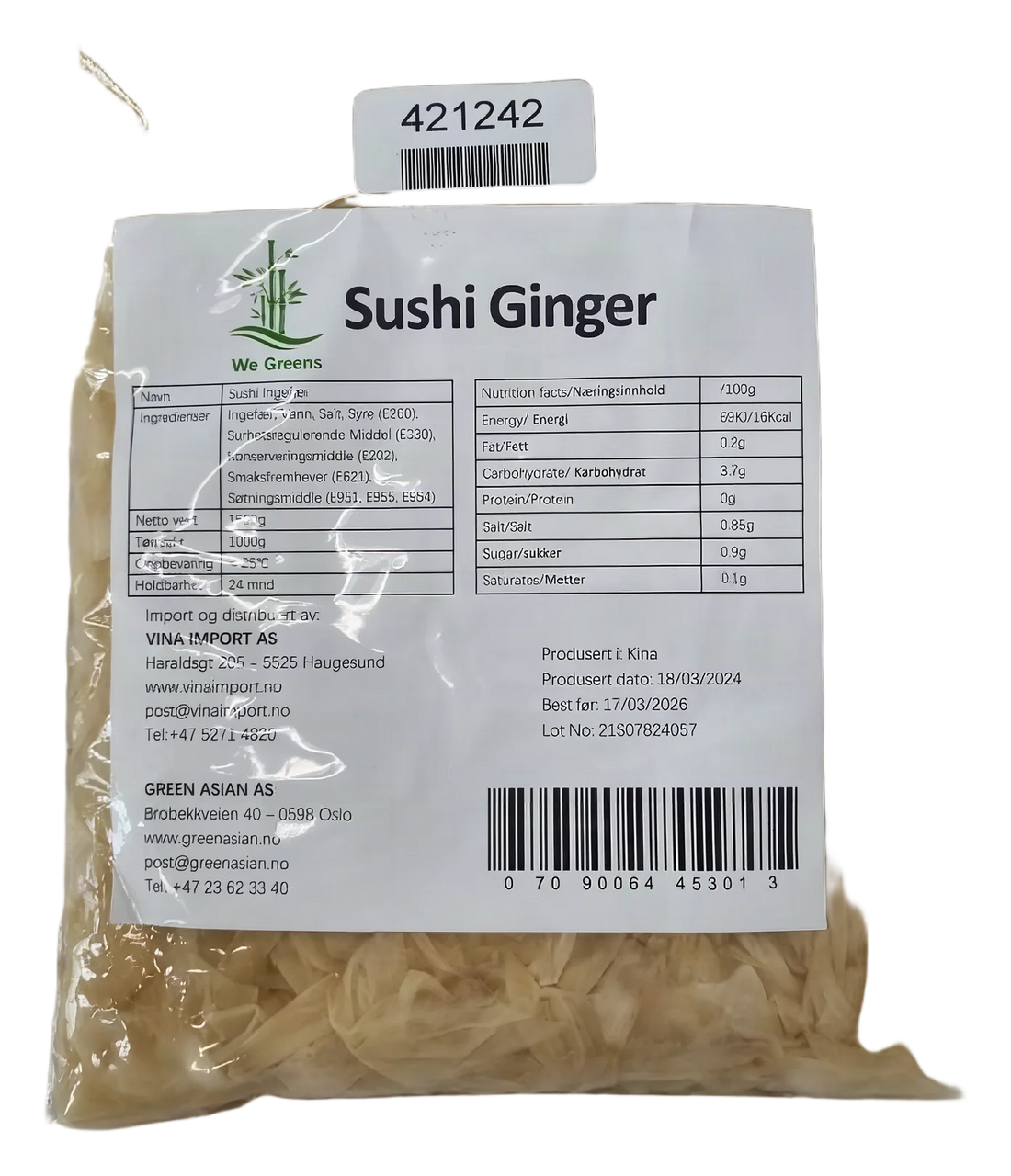 WeGreen Sushi ginger sliced 10×1,5kg CN